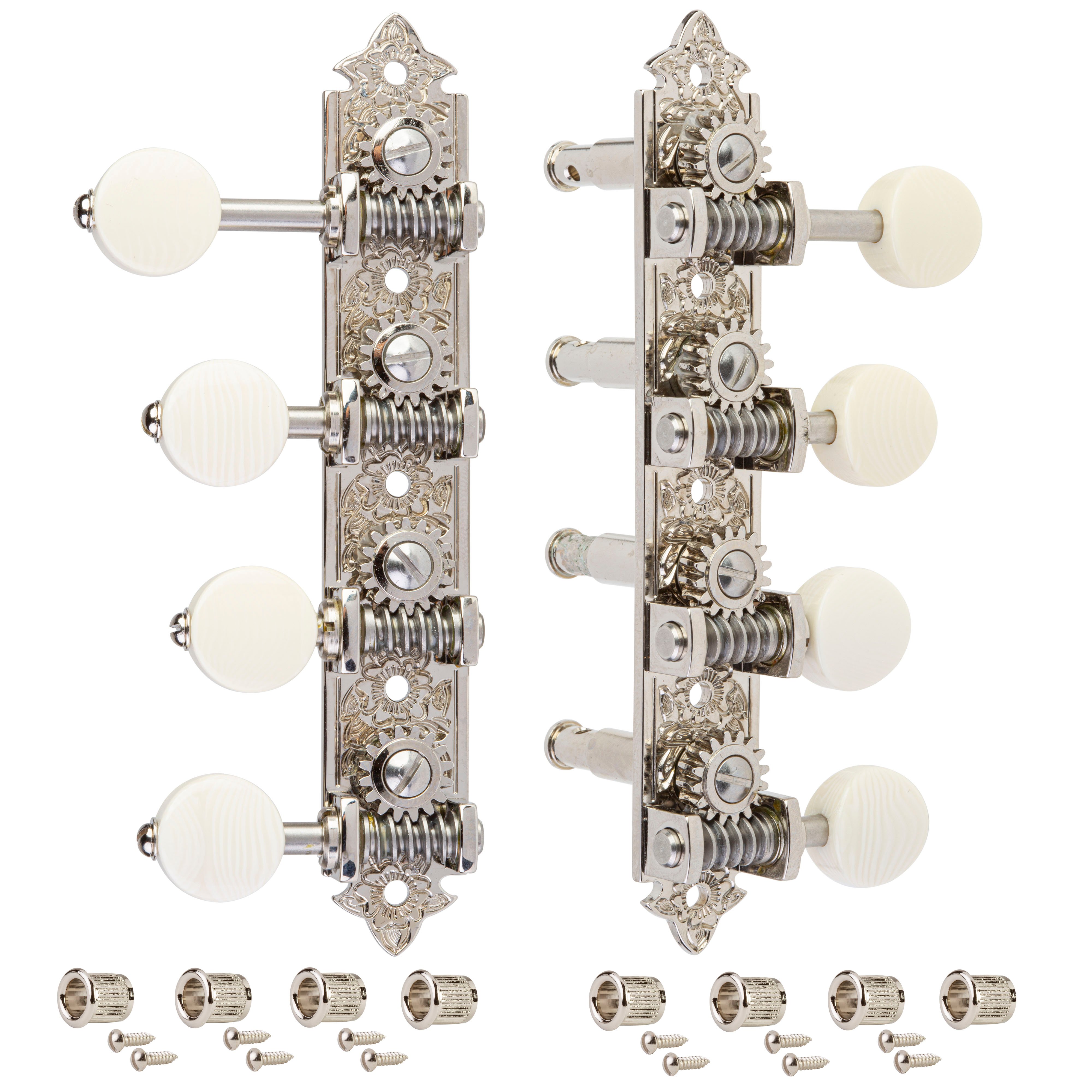 Waverly F-style Mandolin Machines with Ivoroid Knobs, Bright Nickel