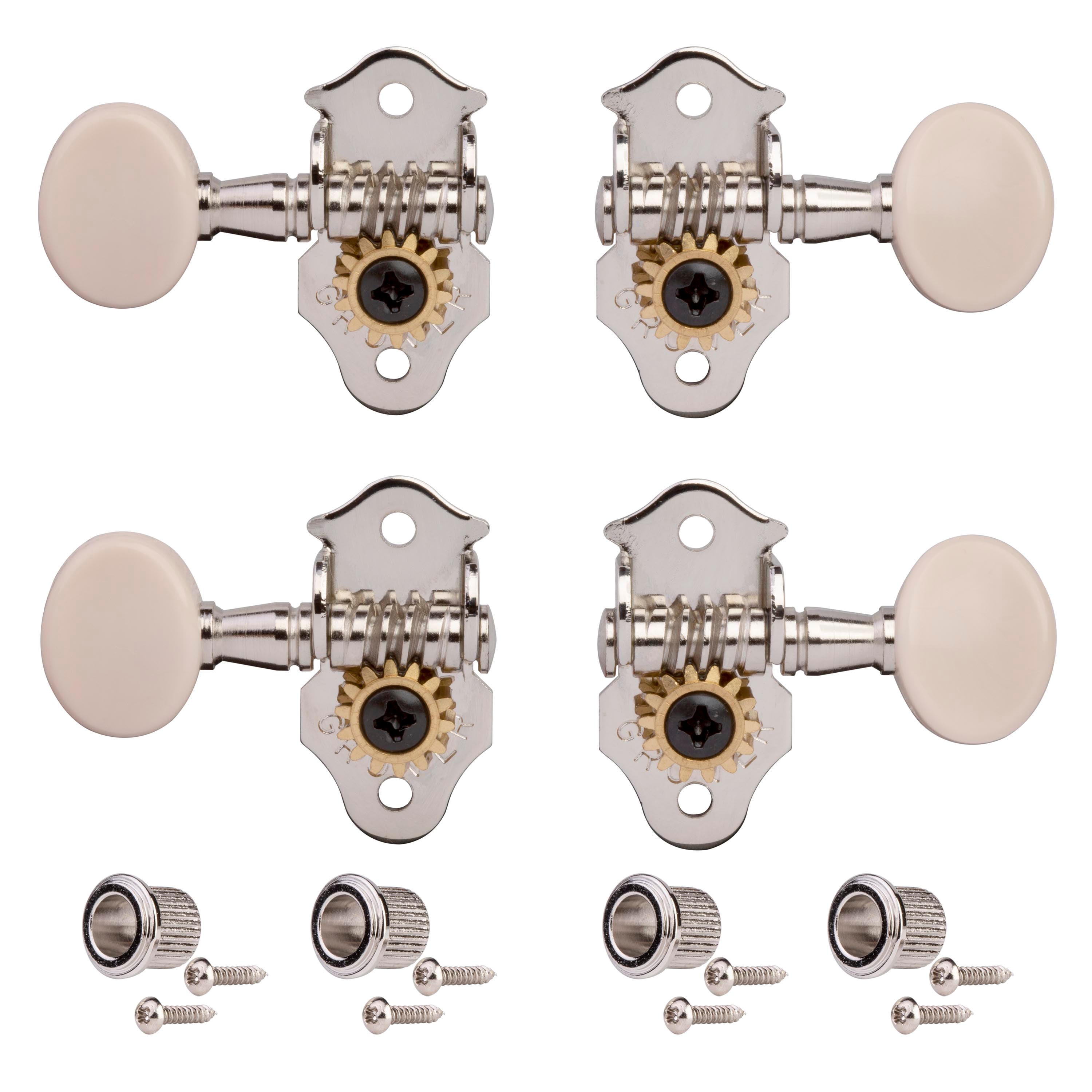 Grover Ukulele Tuning Machines, Nickel with white knobs, set of 4