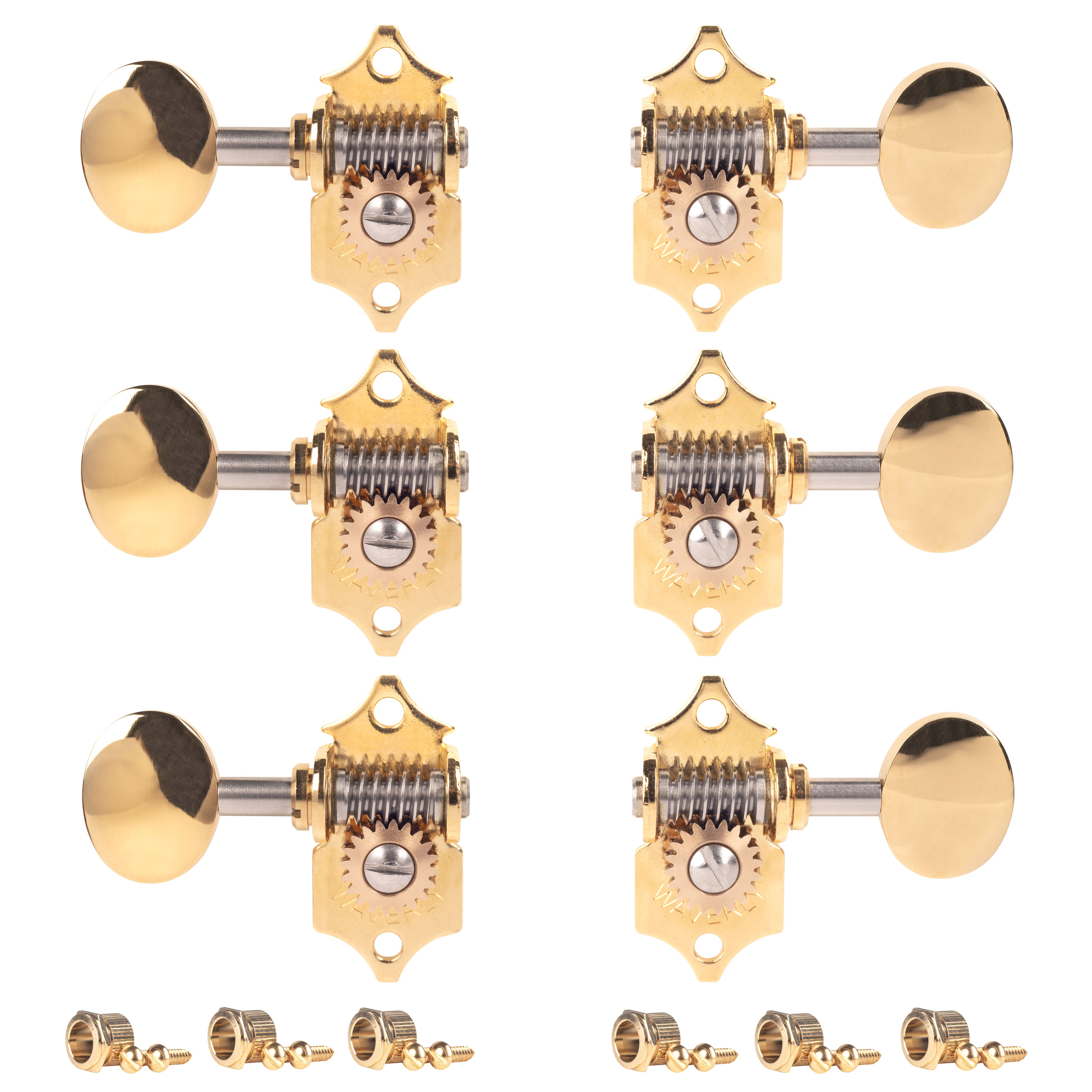 Waverly High Ratio Guitar Tuners with Vintage Oval Knobs for Solid Pegheads, Gold, 3L/3R