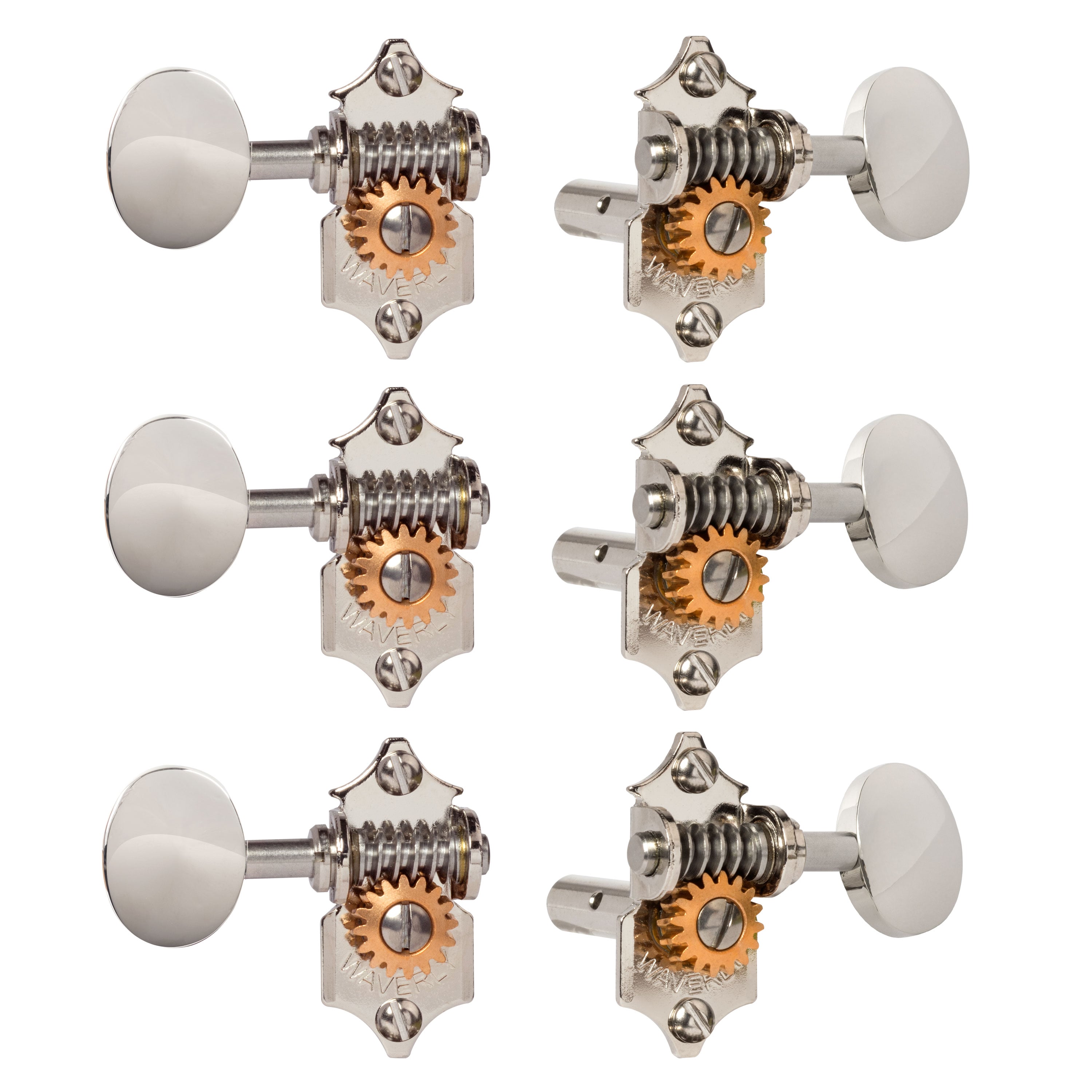 Waverly Guitar Tuners with Vintage Oval Knobs for Slotted Pegheads, Nickel, 3L/3R