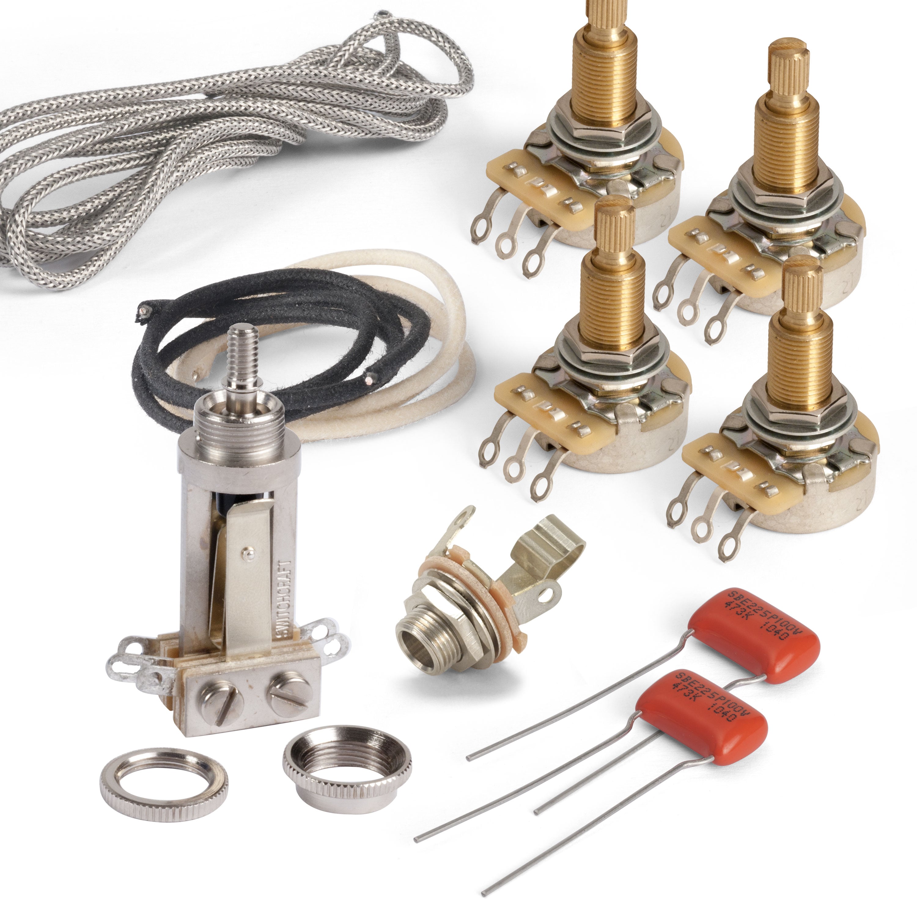 Premium Wiring Kit for Gibson&reg; Les Paul&reg; Guitar, Long-shaft CTS pots and chrome Switchcraft switch