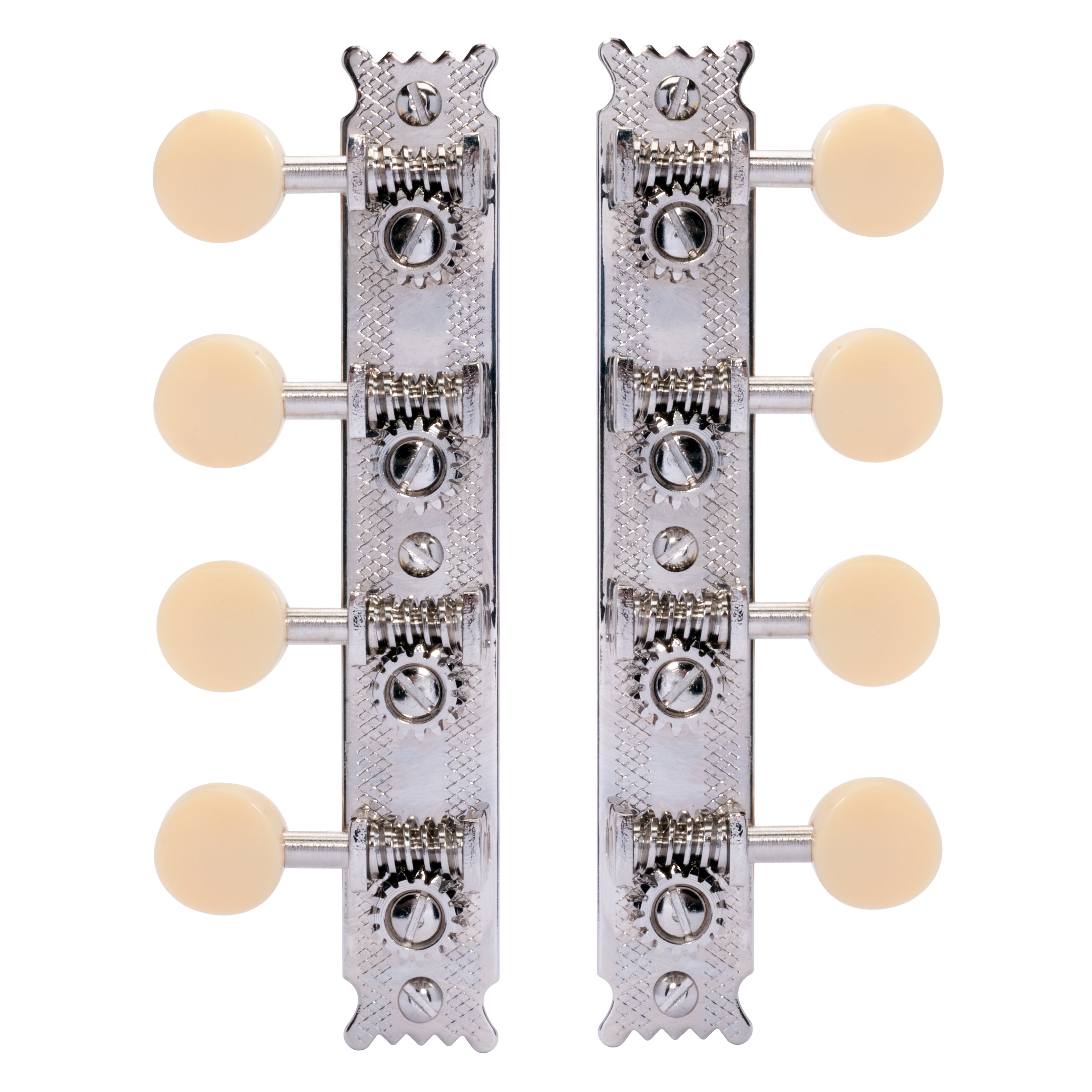Golden Age Restoration Tuners for A-style Mandolin, Bright nickel, cream knobs