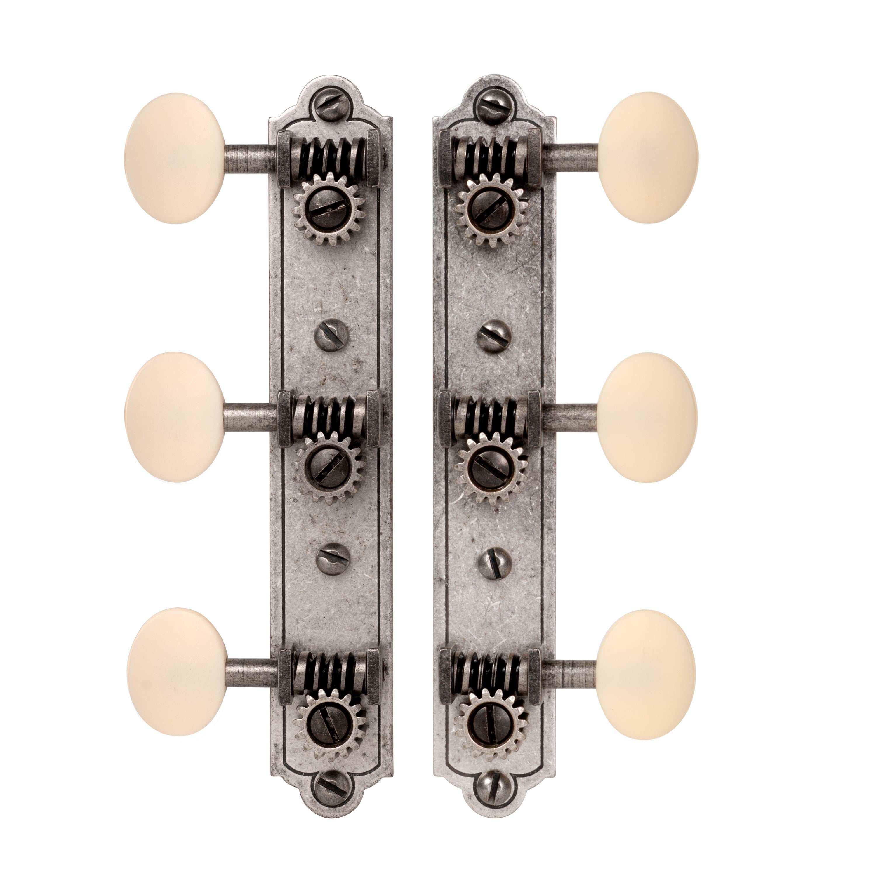 Golden Age Restoration Tuners for Solid Peghead Guitar with Bell-end, Relic nickel