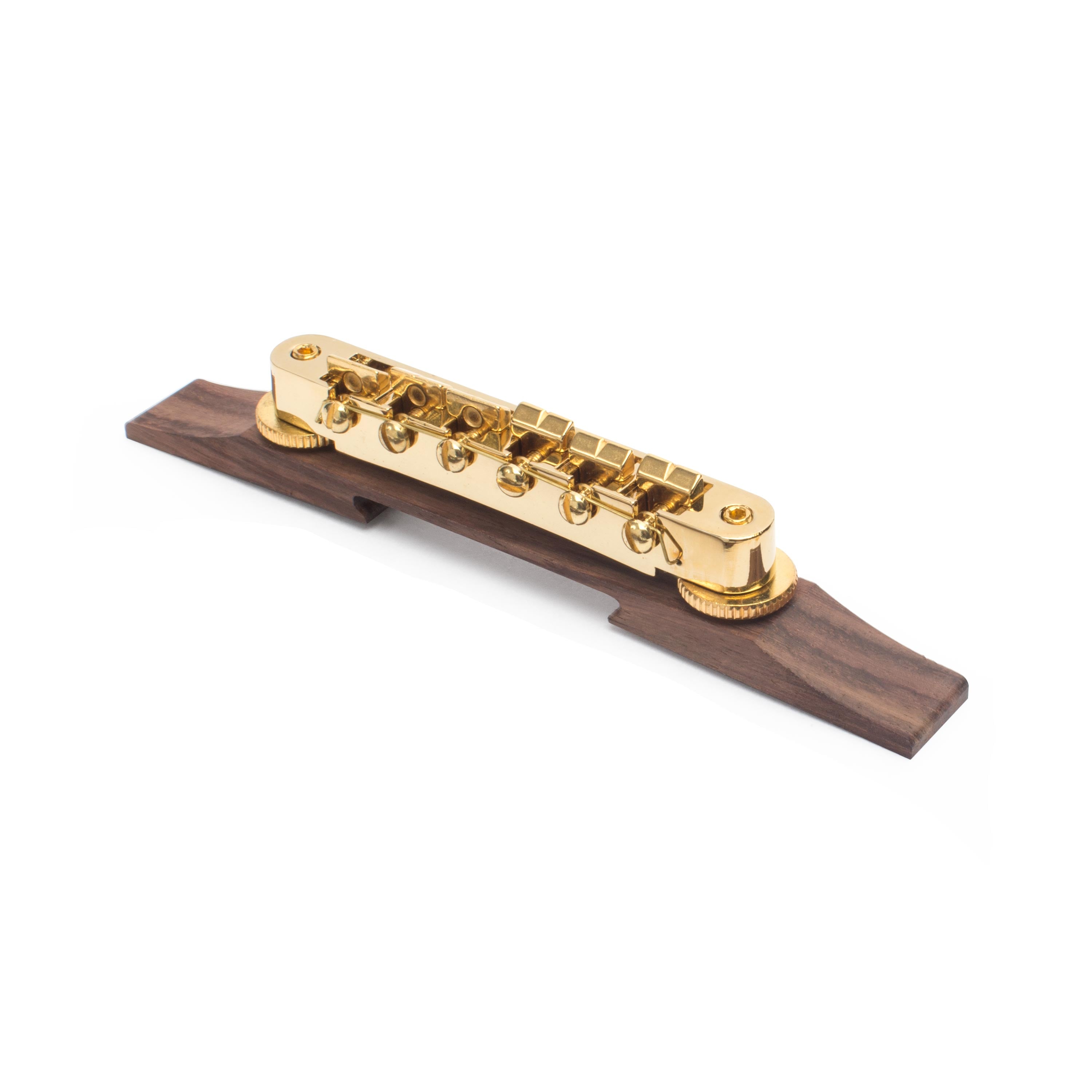 Tune-o-matic Bridge For Archtop Guitar,  Gold on Indian Rosewood