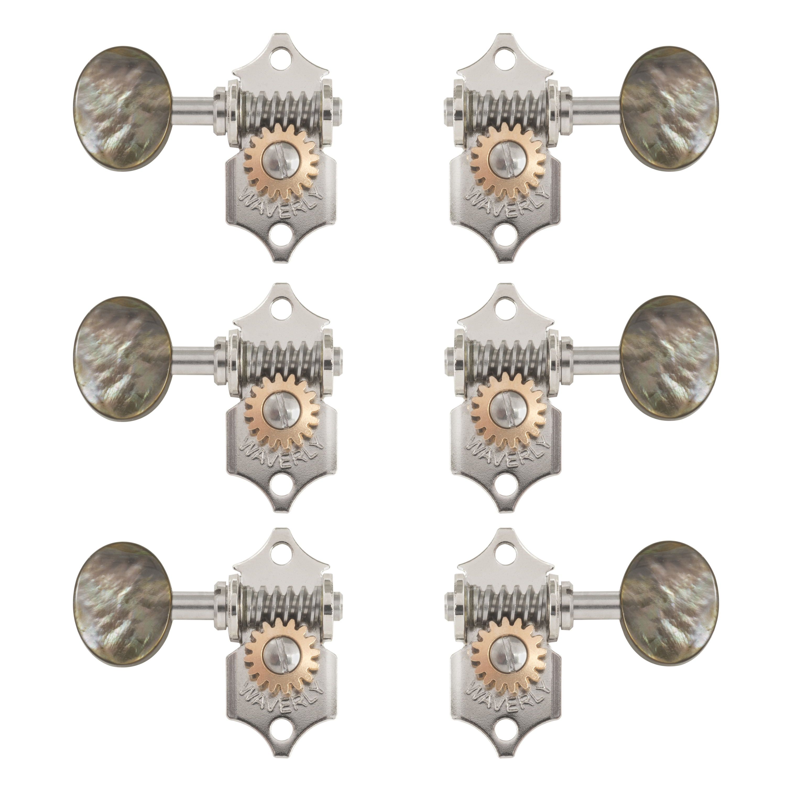 Waverly Guitar Tuners with Black Pearl Knobs for Solid Pegheads, Nickel, 3L/3R