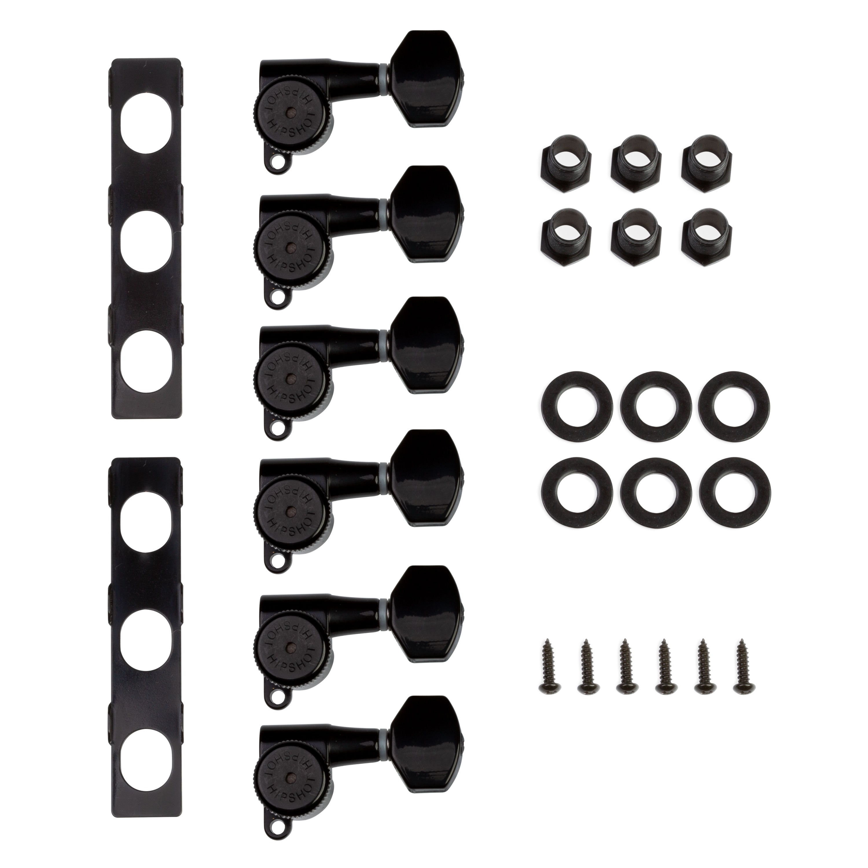 Hipshot Grip-Lock Closed Gear 6-In-Line Tuner Upgrade Kit, Black, Staggered