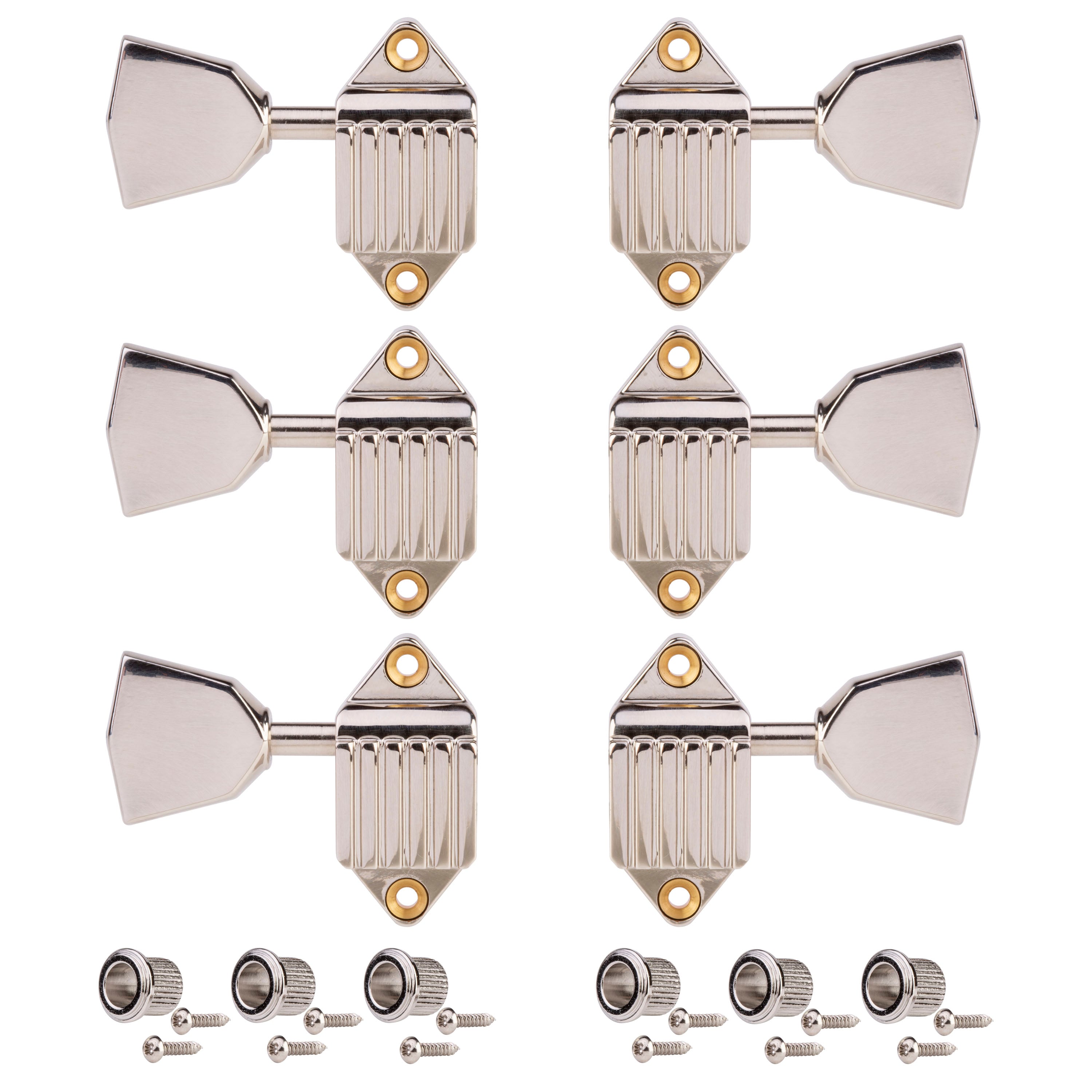 Kluson Waffleback Guitar Machines, 3L/3R, nickel with metal knobs