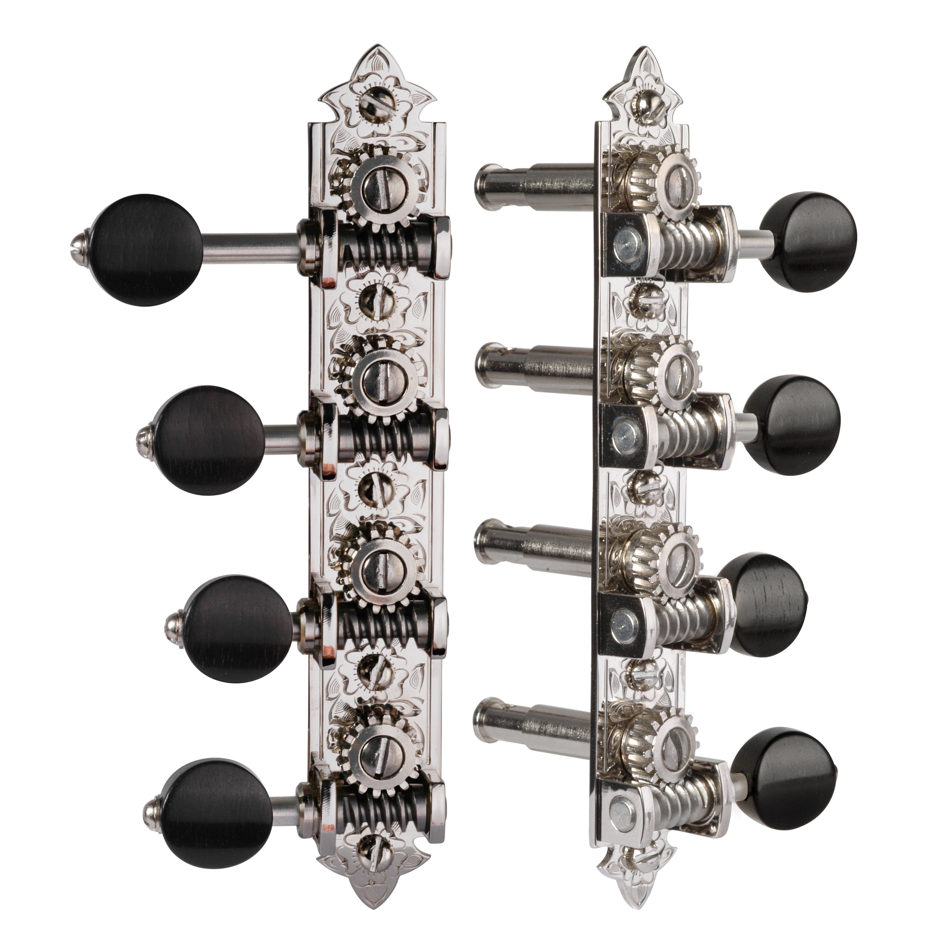 Waverly F-style Mandolin Machines with Ebony Knobs, Bright nickel