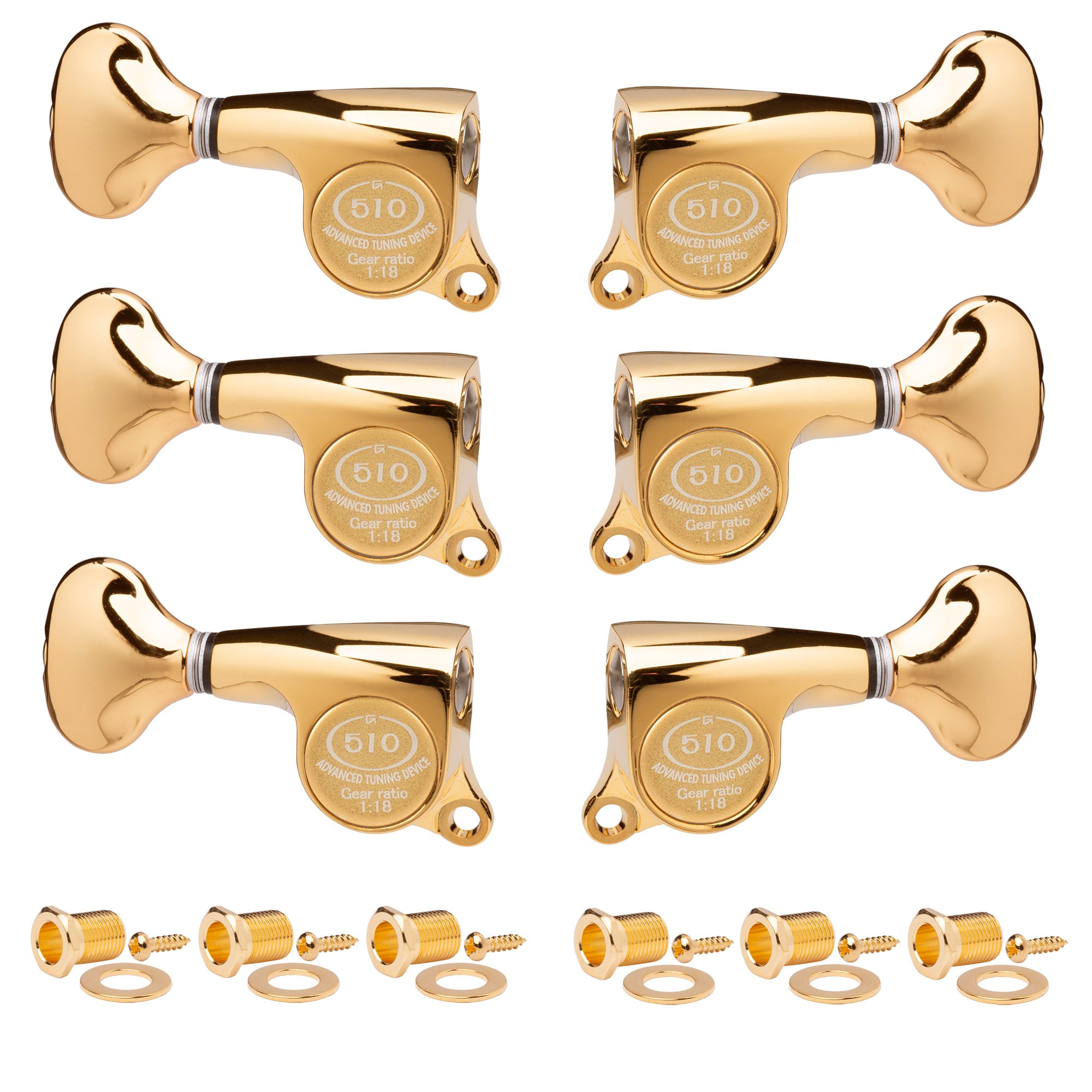 Gotoh Mini 510 3+3 Tuners with Metal Knobs, Gold