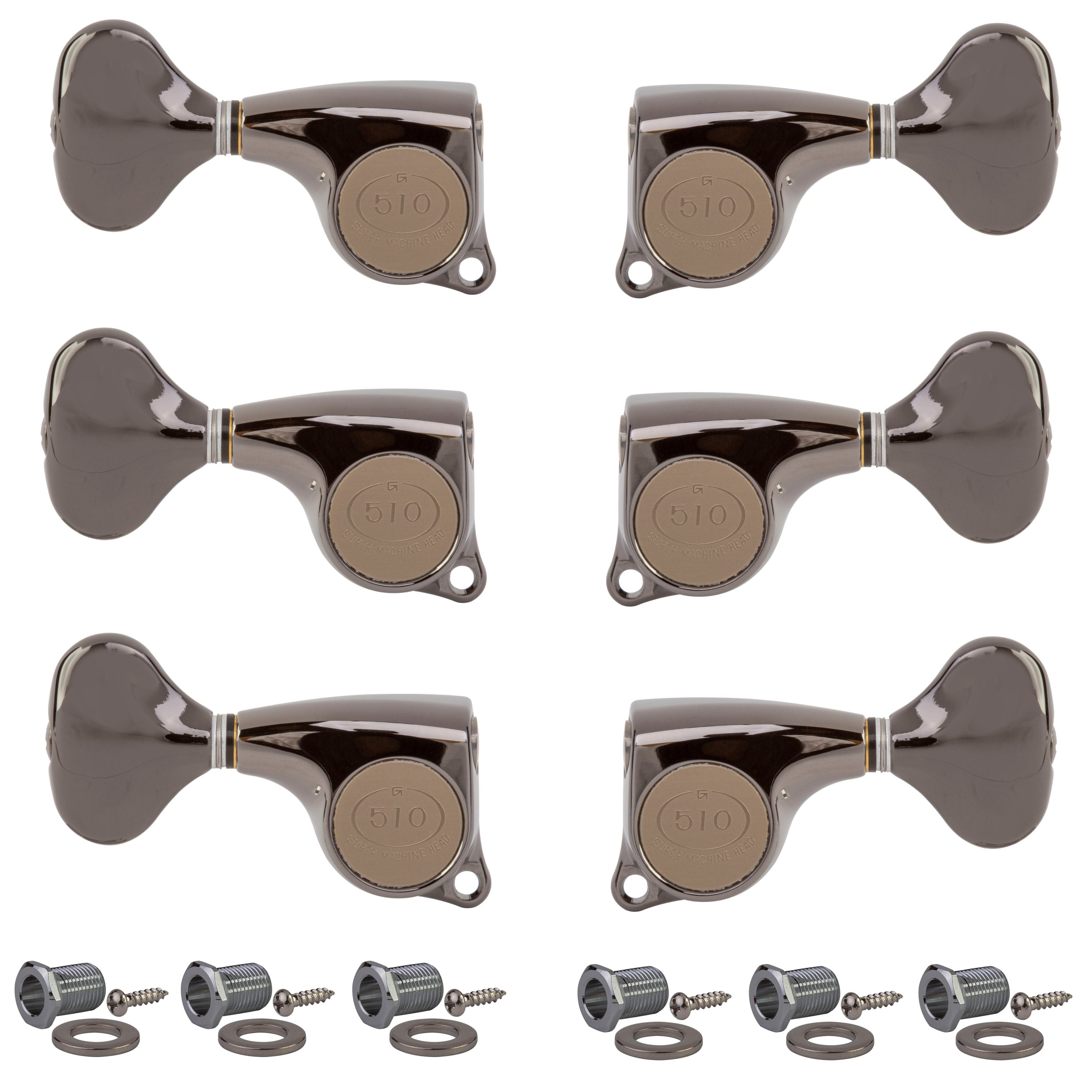 Gotoh Midsize 510 3+3 Tuners with Metal Knobs, Cosmo black