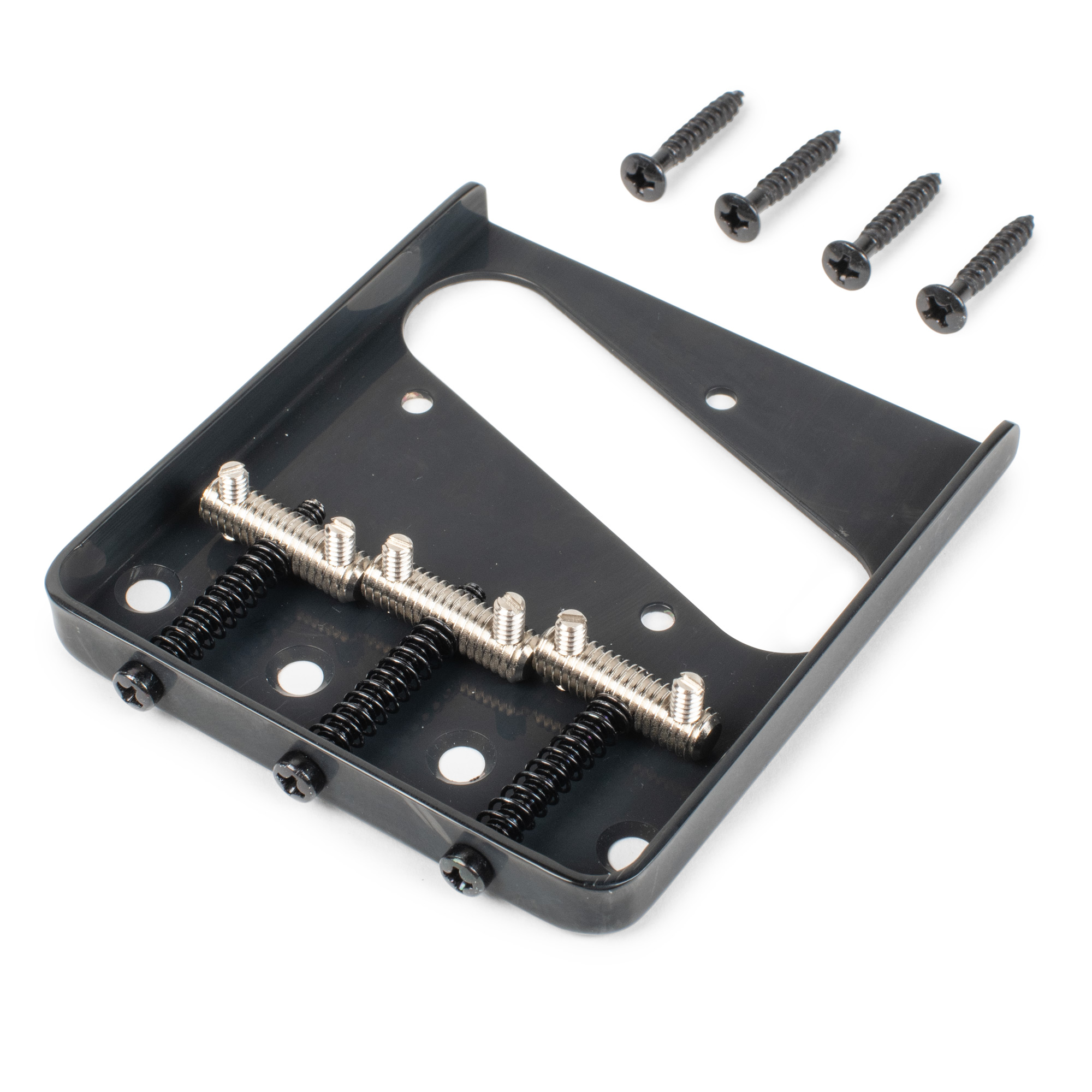 StewMac Traditional Threaded 3-Saddle Bridge for Telecaster, Black
