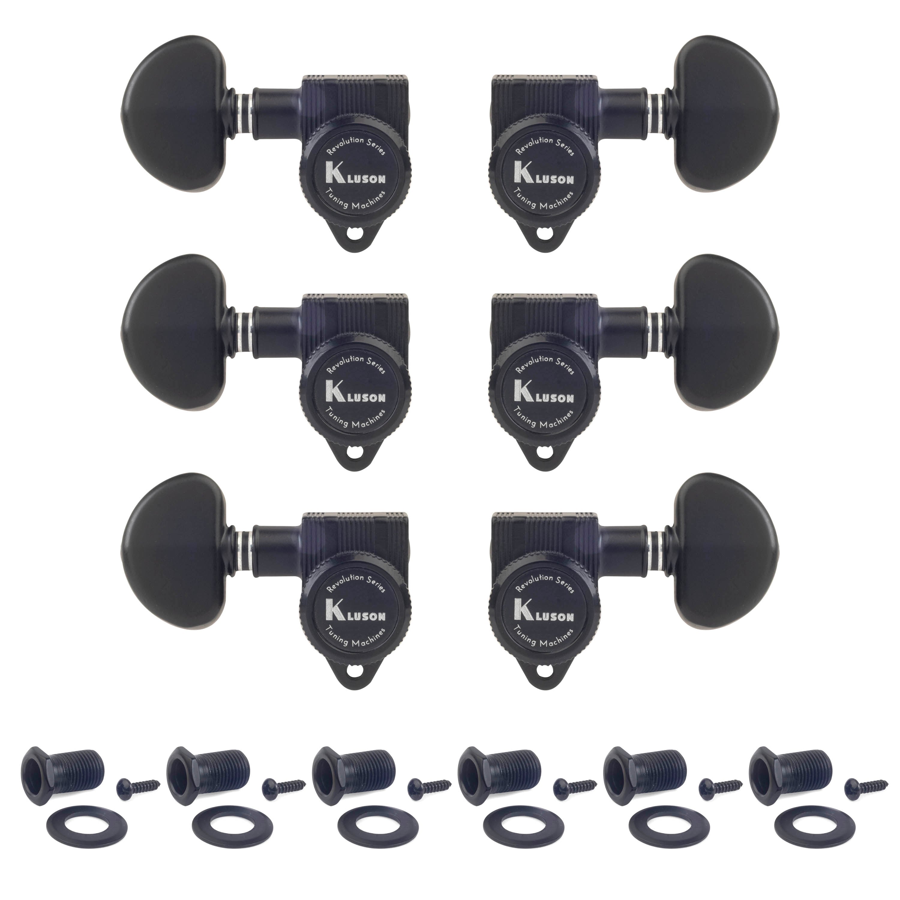 Kluson 3+3 Locking Revolution Series E-Mount Tuners, Matte Black