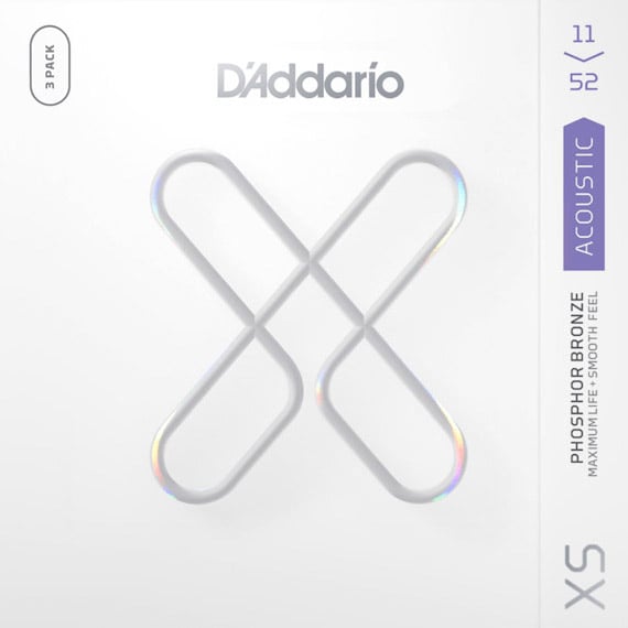 D'Addario XS Phosphor Bronze Acoustic Guitar Strings, 3-pack, Custom Light (XSAPB1152-3P)