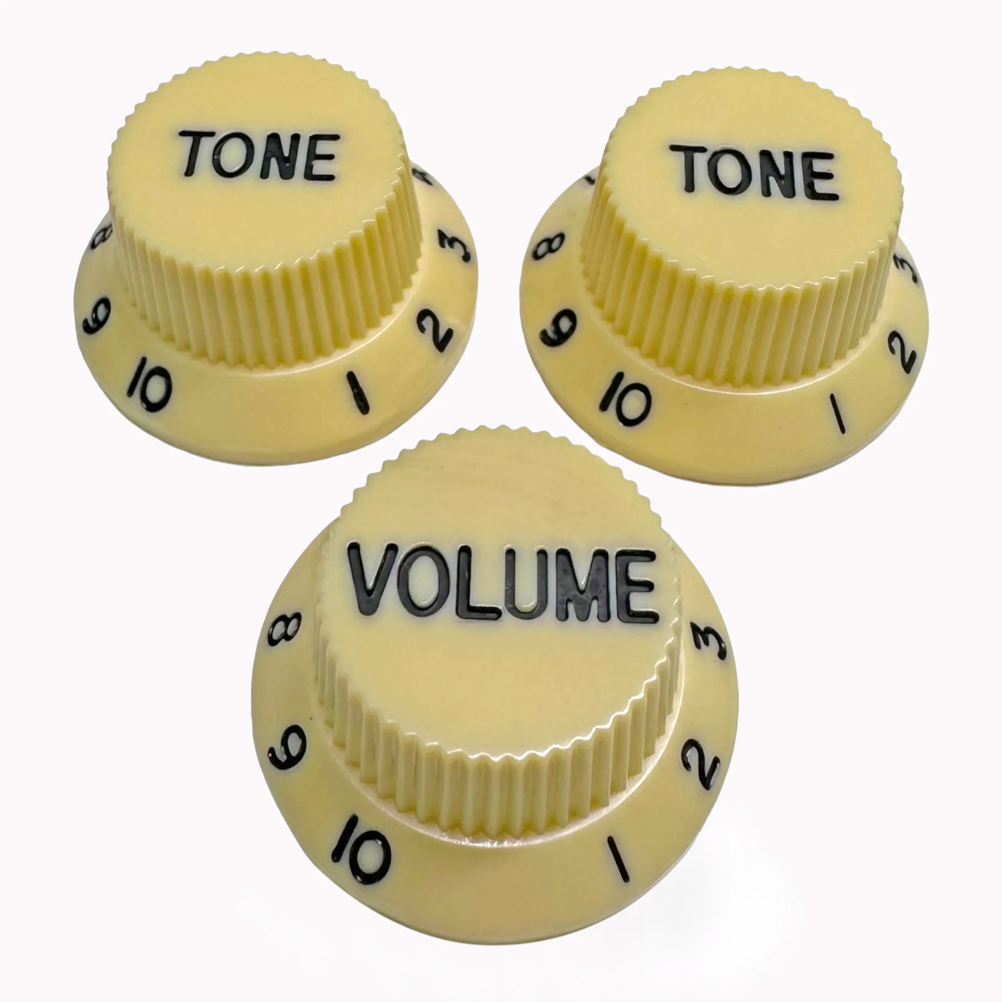 StewMac Volume + Tone Knobs for Strat - Set of 3, Aged White/Cream