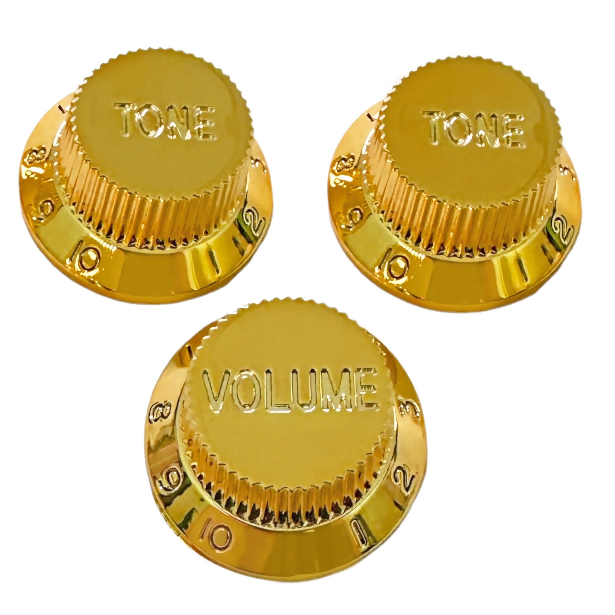 StewMac Volume + Tone Knobs for Strat - Set of 3, Gold