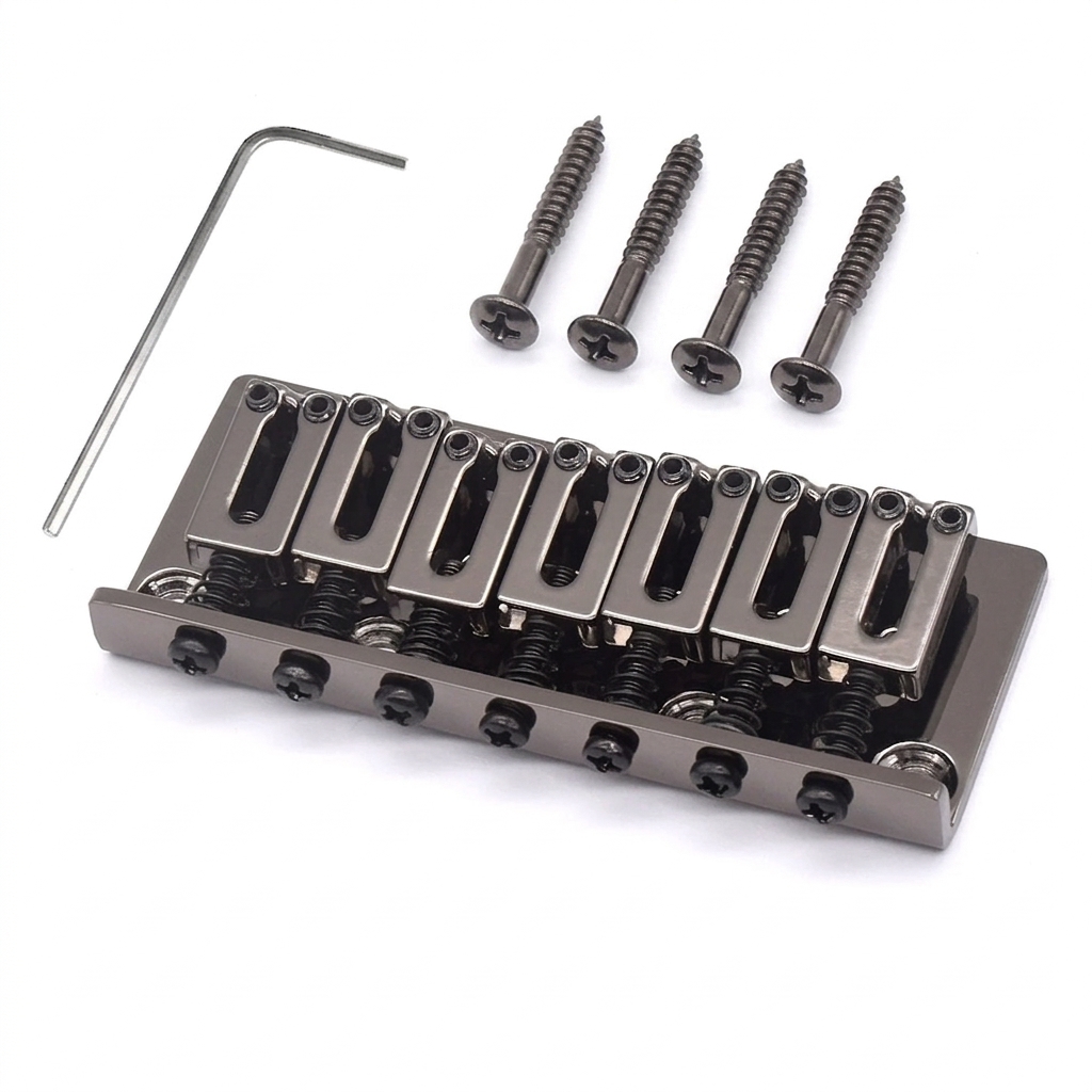 StewMac 7-String Hardtail Bridge, 10.8 mm Spacing, Black Nickel
