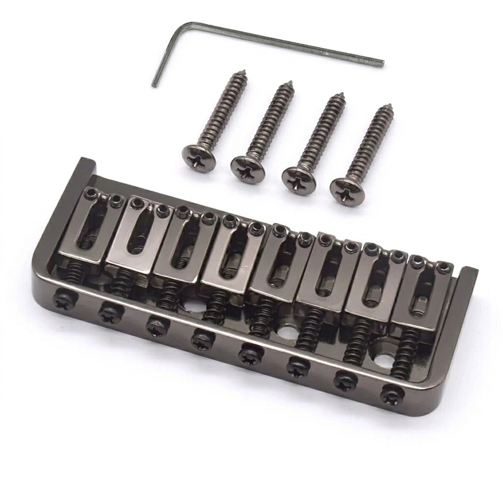 StewMac 8-String Hardtail Bridge, Black Nickel