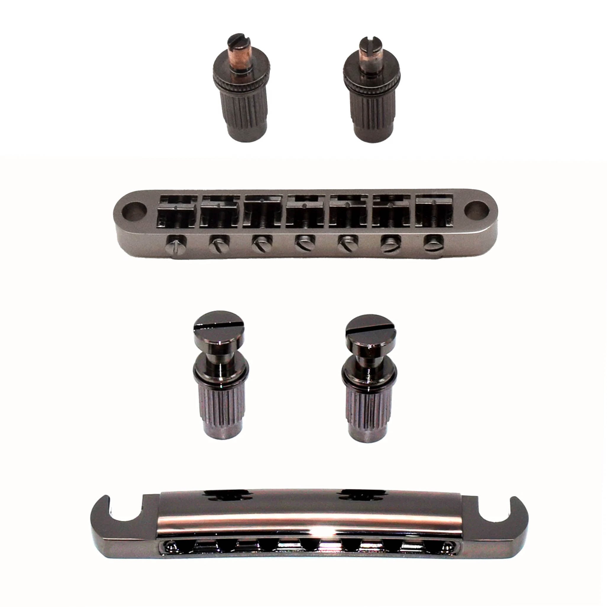 StewMac 7-String Tune-o-matic Bridge and Tailpiece, Black Nickel