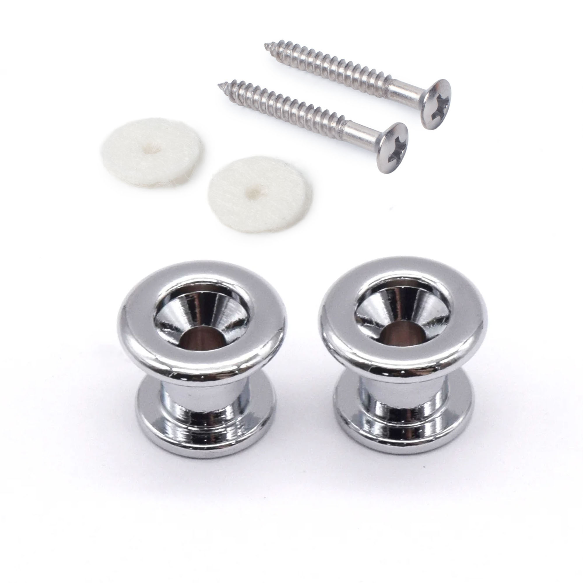 StewMac Long Strap Buttons, Chrome, Set of 2