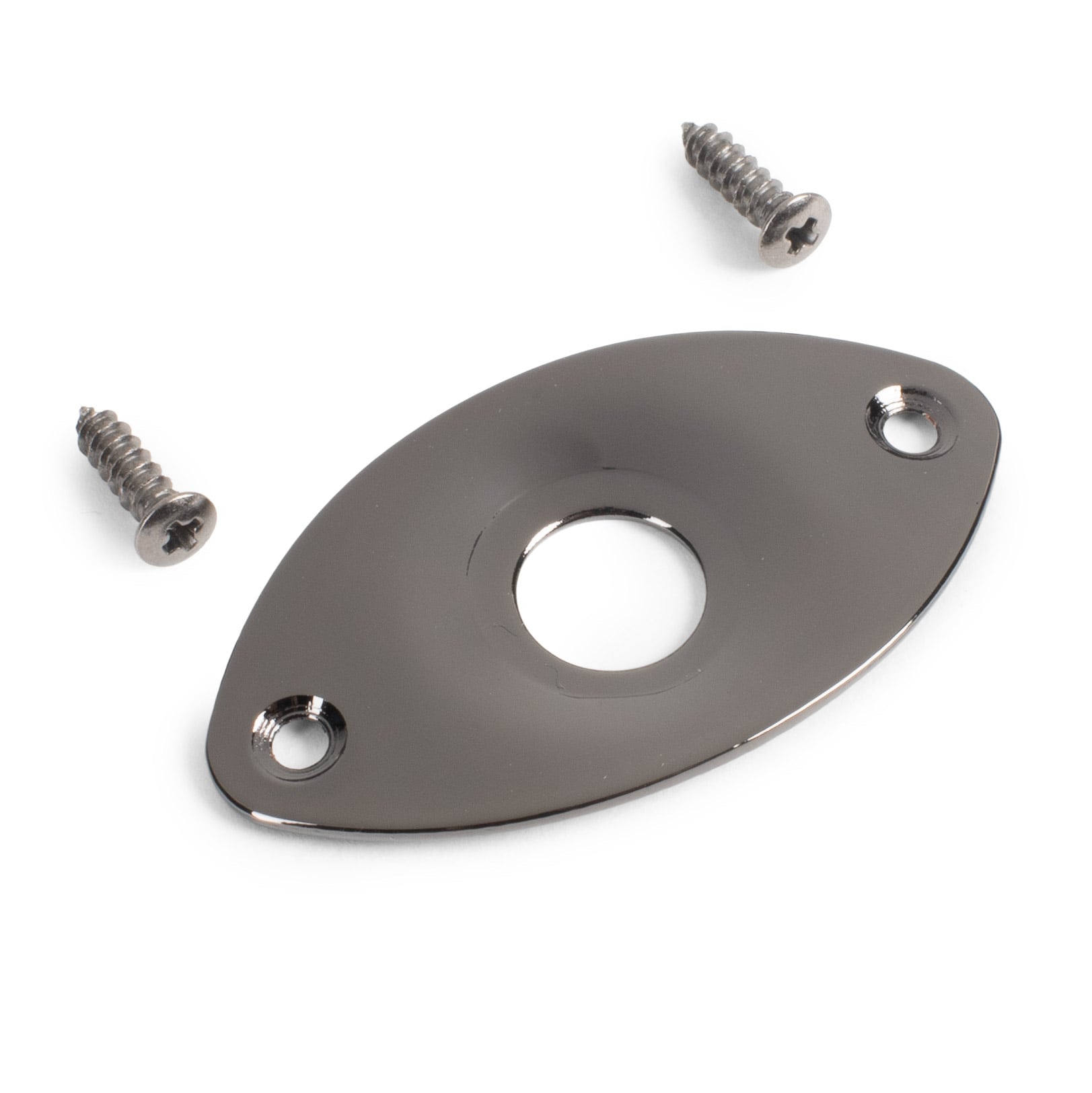 StewMac Oval Jack Plate, Recessed Hole, Black Nickel