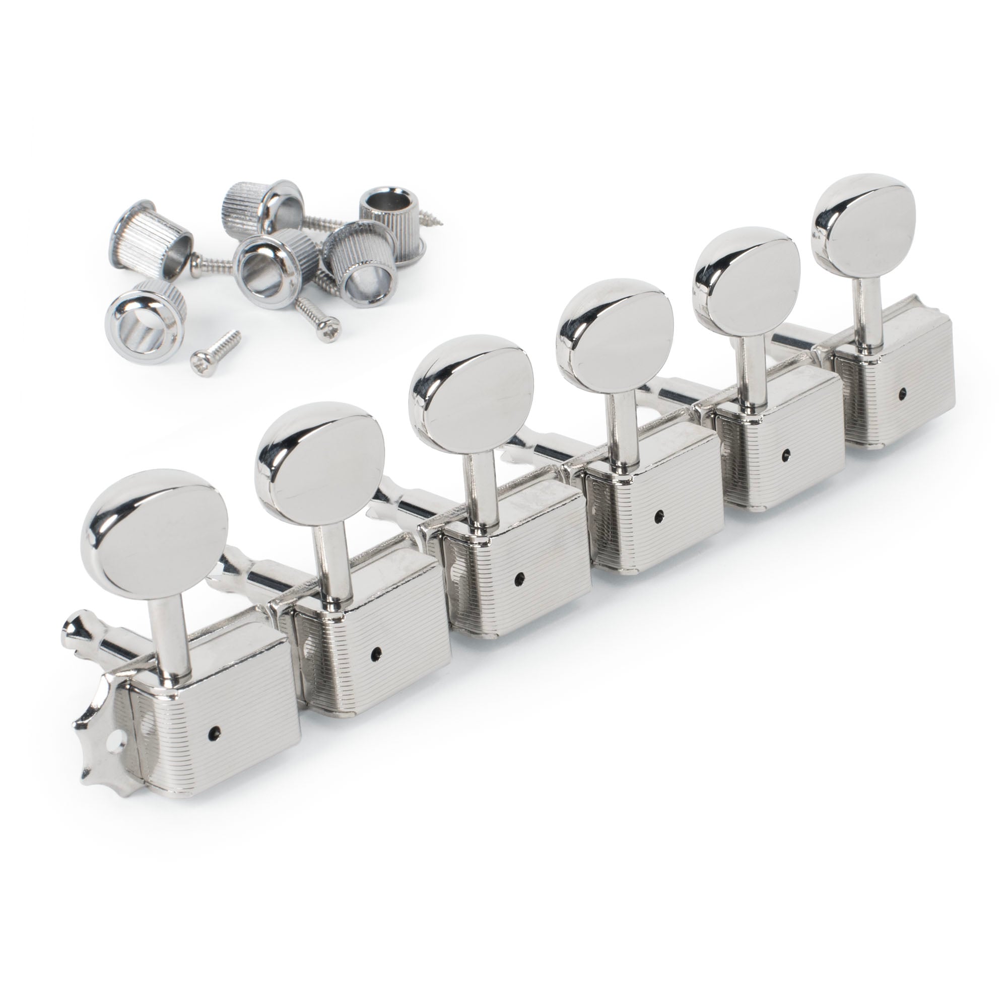 Golden Age Vintage-style Oval Knob 6-In-Line Tuners, Chrome