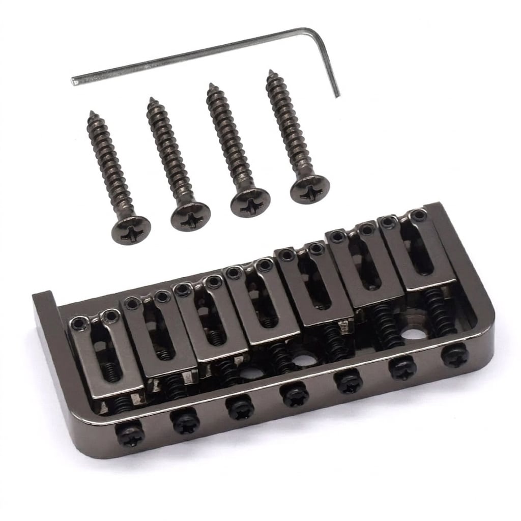StewMac 7-String Hardtail Bridge, Hipshot-style, Black Nickel